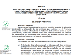 Anexo 1 Disposiciones para la Articulación y Actuación Conjunta para la Implementación del Programa Presupuestal Orientado a Resultados de Reducción de la Violencia contra la Mujer (PPoR RVcM)